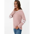 thumbnail image 4 of Womens Long Sleeve Shirts Color Block Casual Crewneck Tops Tshirt Basic Tee Fall Fashion Clothes Trendy Outfits Pink XXL, 4 of 6