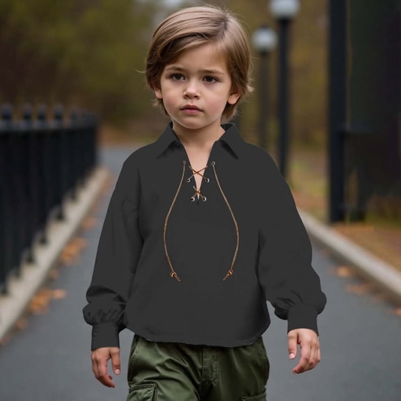 UACY Boys Medieval Pirate Shirt, Kids Pirate Top, Ruffled Long Sleeve Renaissance Tops for Halloween Party Cosplay