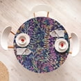 thumbnail image 4 of Ambesonne Spring Fitted Round Tablecloth, Watercolor Art Leaves Plot, 56"- 60" Diameter, Pale Caramel and Lavender, 4 of 5