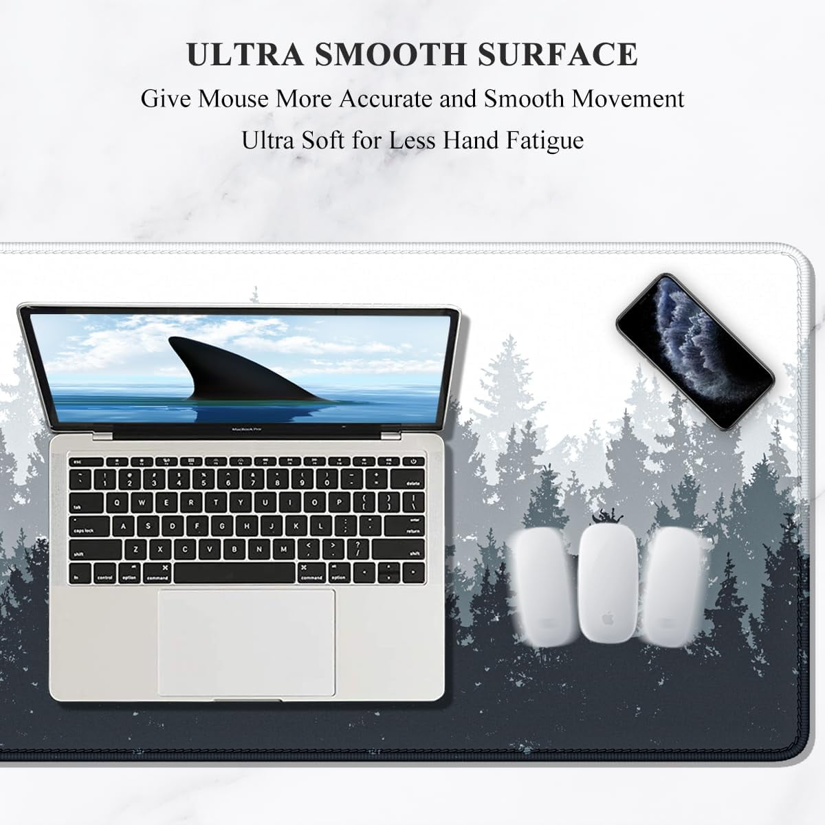 Desk Mat, Large Mouse Pad, XXL Full Size Desk Pad Big Extended Gaming Mouse Pad, Long Desktop Decor Forest Black White Desk Matt, 35.4 x 15.7 in