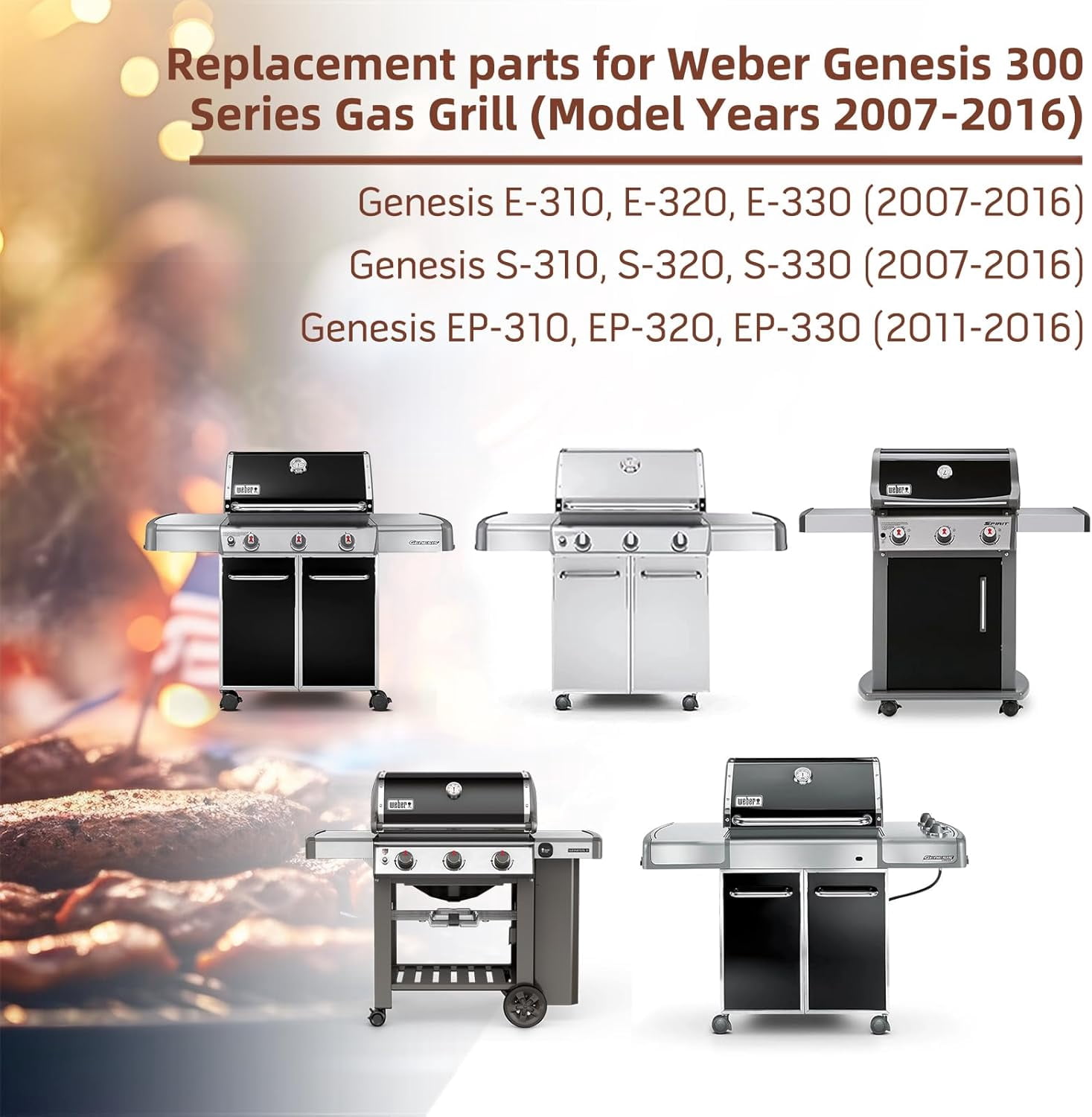 19.5" 304 Stainless Steel Grill Grates for Weber Genesis E310 E320 E330 S310 S320 S330 EP-310 EP-320 EP-330 Gas Grills Cooking Grates Replacement Parts for Weber Genesis 300 Series 7528 7524