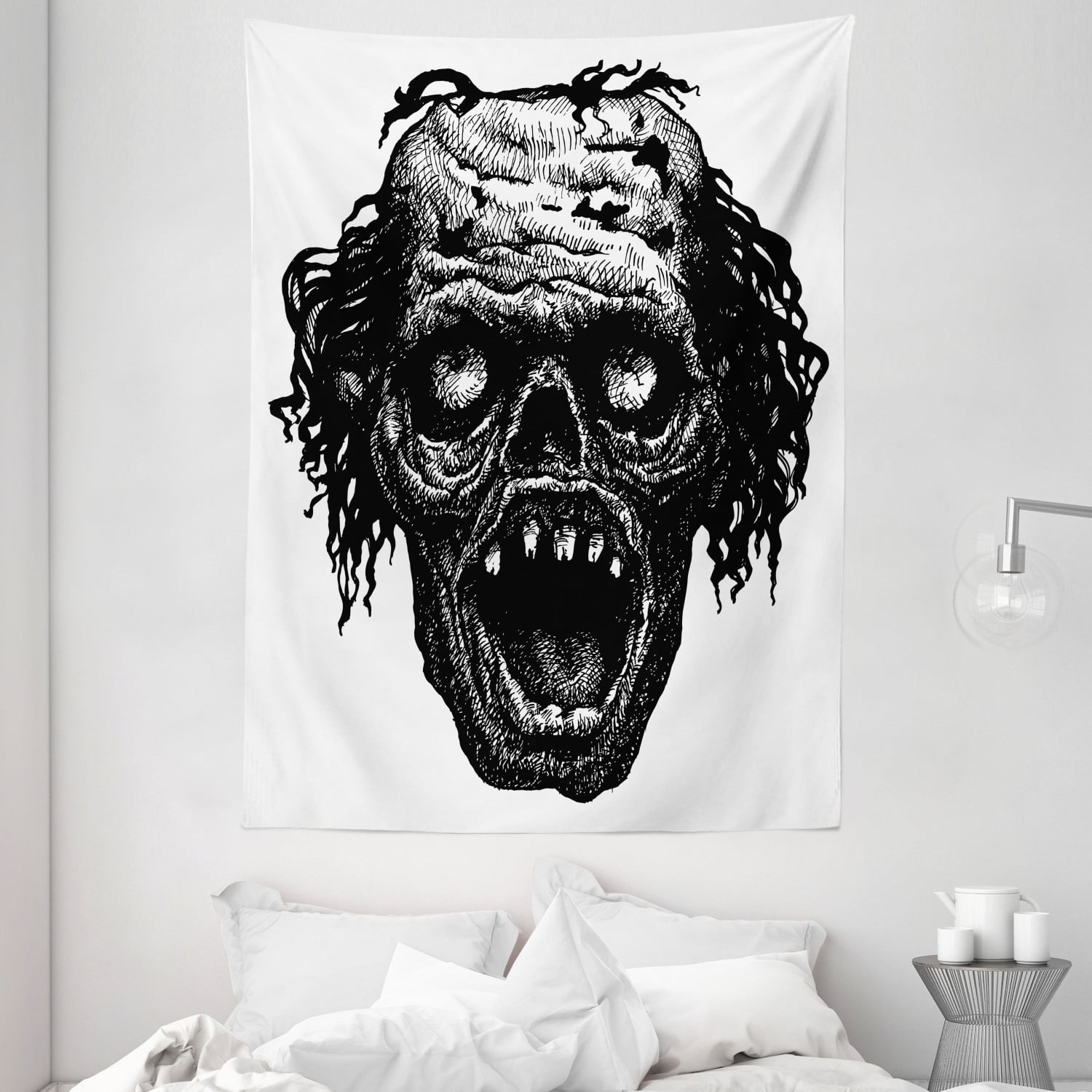 Halloween Tapestry, Zombie Head Evil Dead Man Portrait Fiction Creature Scary Monster Graphic, Wall Hanging for Bedroom Living Room Dorm Decor, 40W X 60L Inches, Black Dark Grey, by Ambesonne - Walmart.com