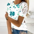 thumbnail image 2 of Camisas de Manga Corta para las Mujeres Impresión Cuello Redondo Suéter Encaje Blusa, Top Casual para el Hogar Y Diario, 2 of 9