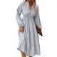 thumbnail image 3 of TRKIYQC Mujer Vestido Casual Cuello en V Botones Manga Larga Linterna Cintura Alta Volantes Dobladillo Raya Midi Vestido TRKIYQC moda, 3 of 7