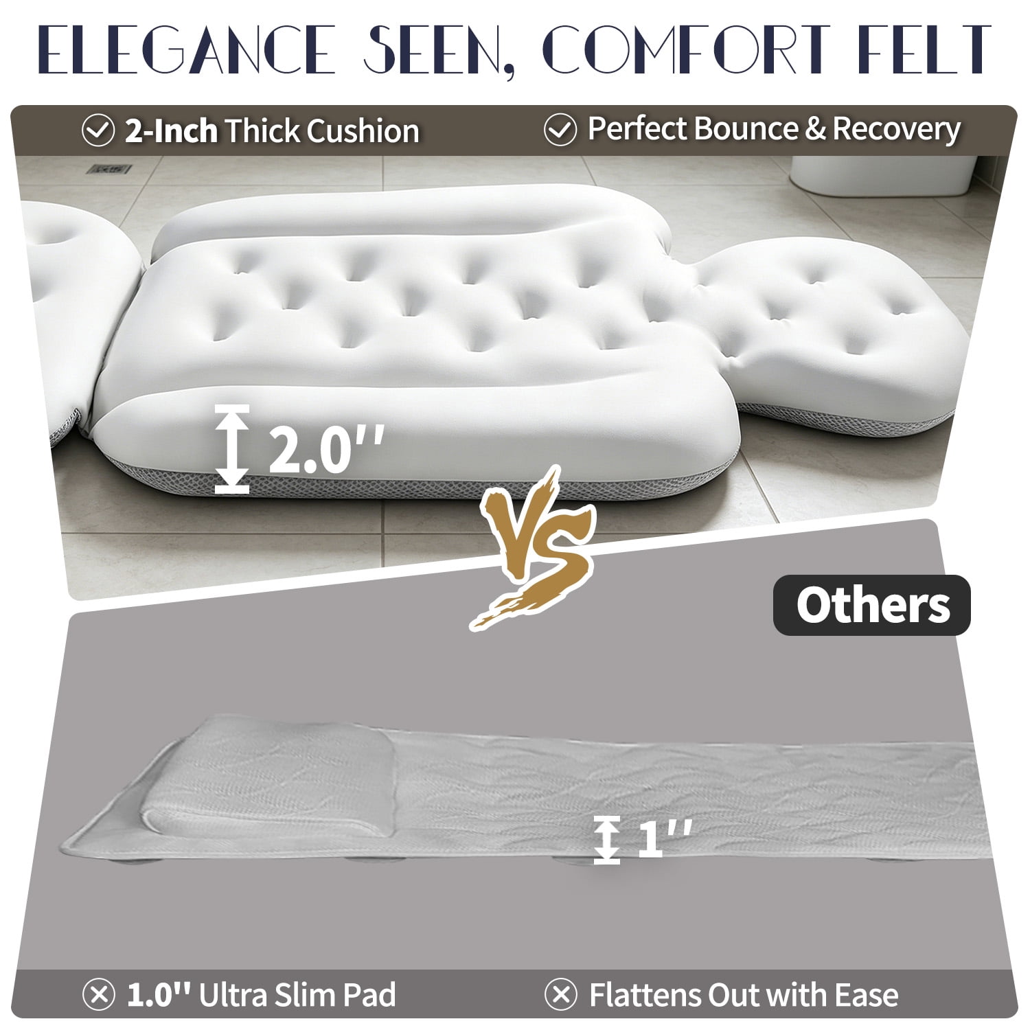 VOXOR Full Body Bath Pillow, 50"x15" x 2" Thick Bathtub Cushion with Suction Cups for Head, Neck & Back Support Pearl White