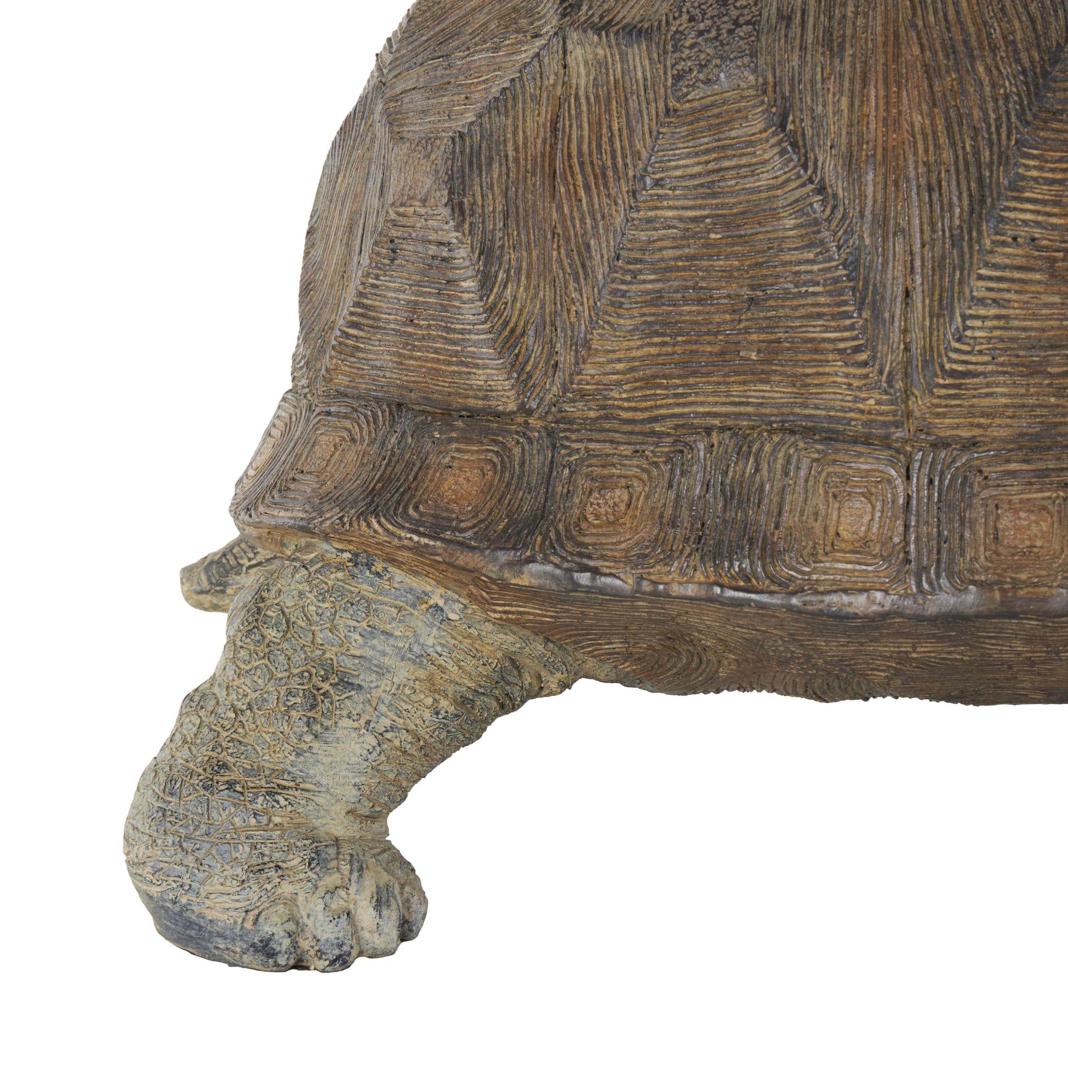 DecMode 13" Distressed Textured Turtle Garden Sculpture with Patterned Shell