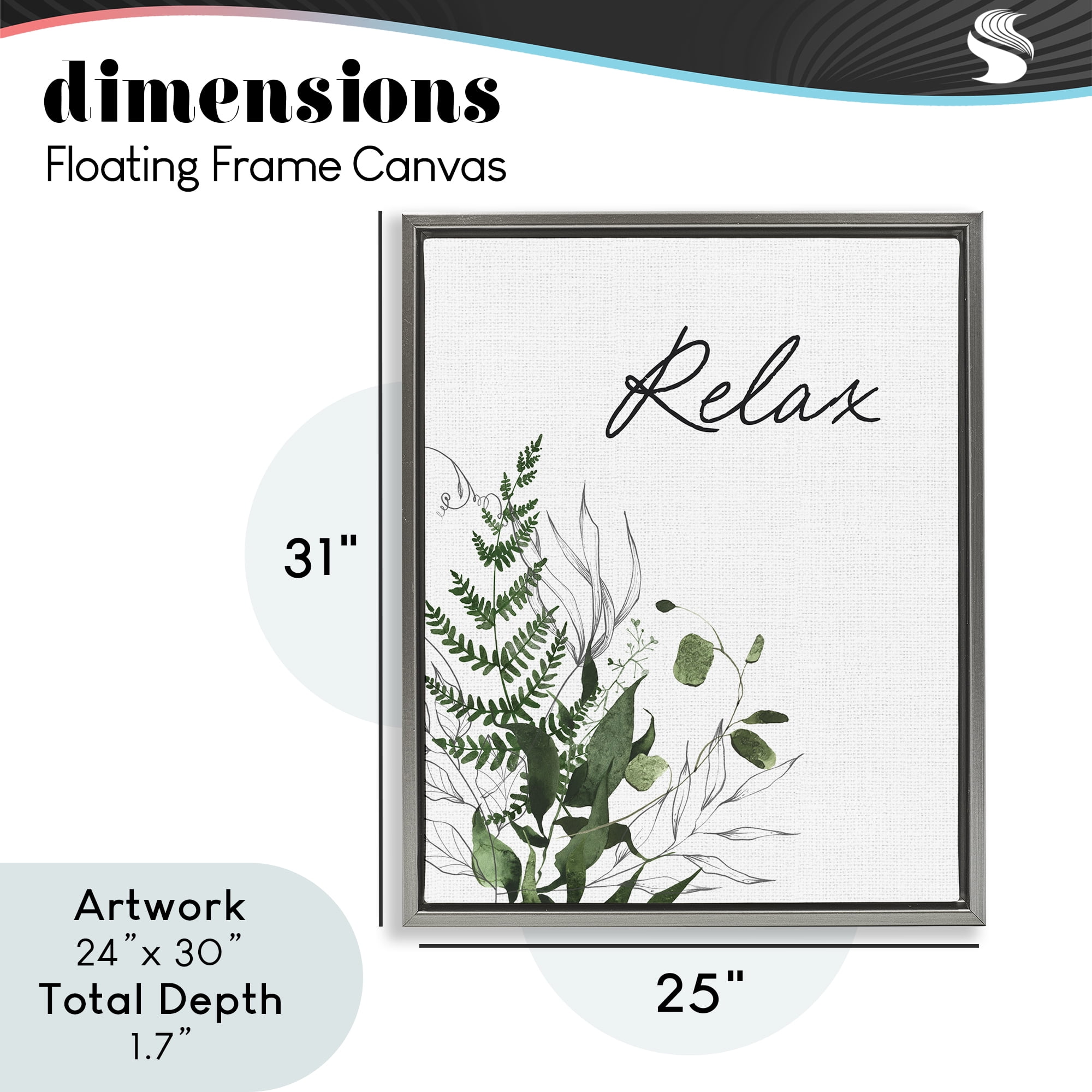 Relax Ferns & Botanicals Gray Framed Floater Canvas Wall Art, design by Lettered and Lined