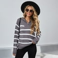 thumbnail image 2 of IROINNID Reduced Womens Sweater Quarter Zip V-Neck Pullover Sweater Stripes Casual Short Length Long Sleeve Hedging Knitting Sweater Tops, 2 of 9