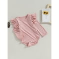 thumbnail image 3 of Wassery Infant Baby Girls Boys Romper Ruffle Long Sleeve Solid Color Jumpsuits 3 6 12 18 Months Newborn Spring Autumn Round Neck Onesie Bodysuits, 3 of 8