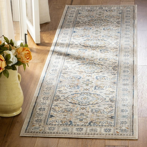 SAFAVIEH Vintage Persian Acacia Floral Bordered Rug Runner, Ivory/Light Grey, 2'2" x 12'