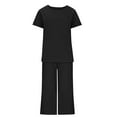thumbnail image 5 of Horkkom Linen Sets for Women 2 Piece Summer Travel Vacation Outfits Two Piece Sets Crew Neck Short Sleeve Shirts Elastic Waist Capris Pants 2 Piece Sets Black S, 5 of 5