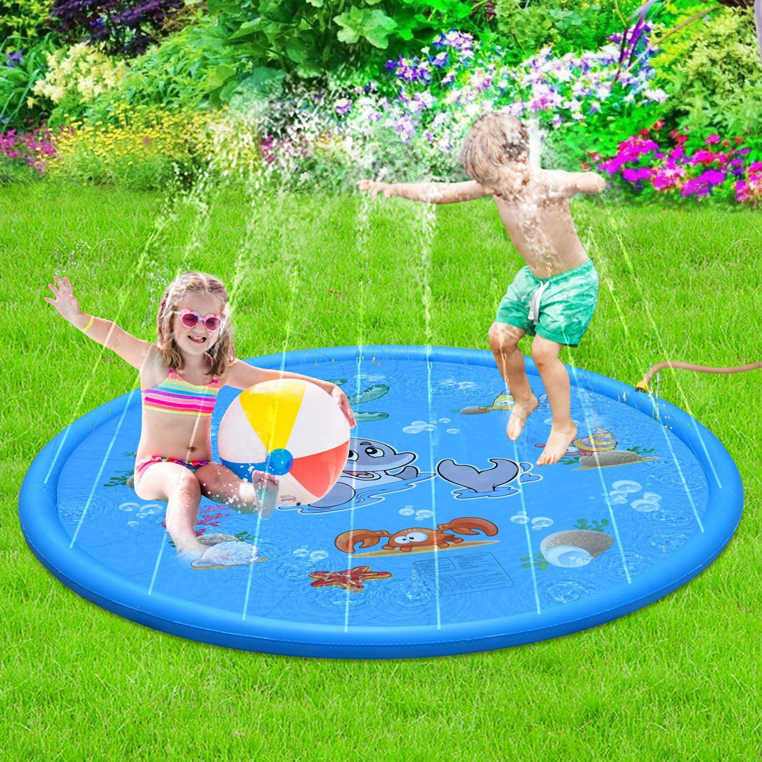 BeebeeRun Splash Pad Sprinkle Play Mat for Kids 68 Wading Pool Outdoor Pools Water Toys for Babies and Toddlers 