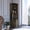 Brown, variant on Black corner bar cabinet with two - door design easy access middle area for liquor display 8 bottle spaces 2 shelves and wine glass rack for home party area