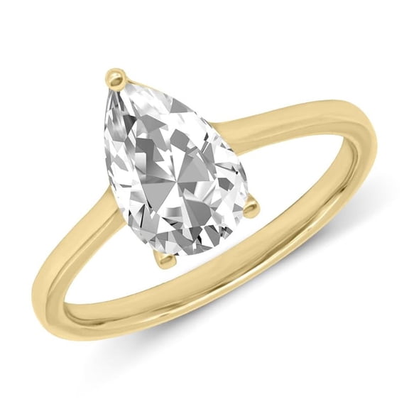 14K Yellow Gold Pear Shape Lab Grown Diamond Cathedral Solitaire Engagement Ring - 1 Carat (Ring Size: 4.5)
