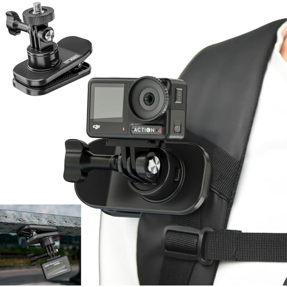 GAEKOL Vlog Backpack Strap Mount Clip, Strong Magnetic Car Mount 360° Clamp Holder for Gopro Hero 12/11/10, Osmo Pocket 3, DJI Action 4/3/2, Insta360 Acepro / Go3 / X3,