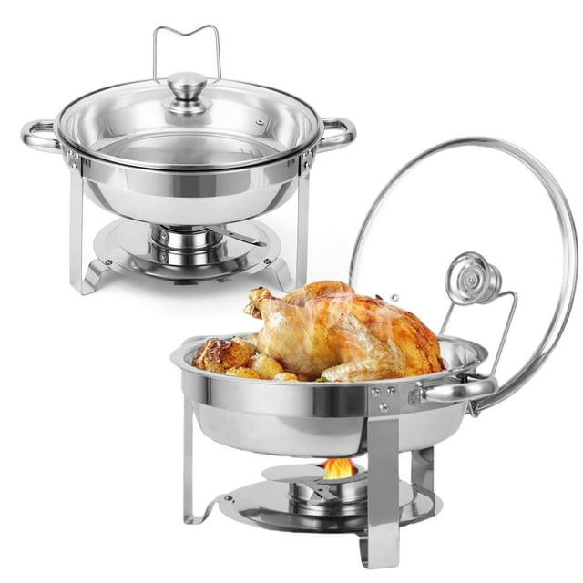 EDTara Chafing Dishes for Buffet - 2 Pack 6QT Round Chafing Dish Buffet Set with Visible Glass Lids, Buffet Food Warmers Sets - Perfect for Home Parties, Catering Events