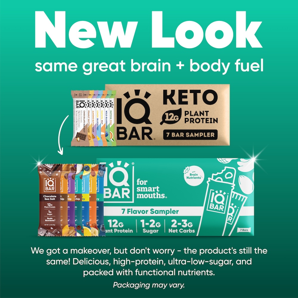 IQBAR Brain and Body Keto Protein Bars - 7 Sampler Keto Bars - Energy Bars - Low Carb Protein Bars - High Fiber Vegan Bars and Low Sugar Meal Replacement Bars - Vegan Snacks