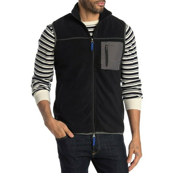 Vintage 1946 Mens Nylon Mixed Media Polar Fleece Vest Large Pirate Black