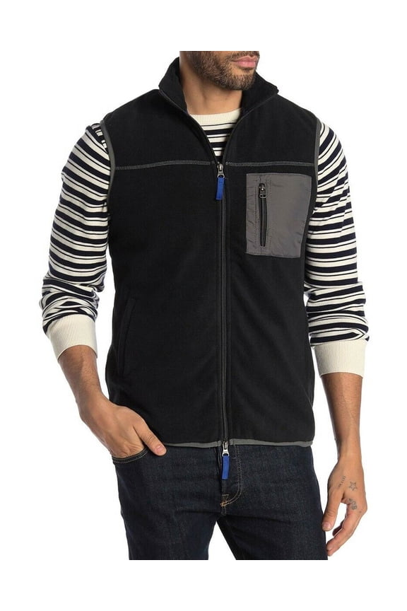 Mens Nylon Mixed Media Polar Fleece Vest Large Pirate Black