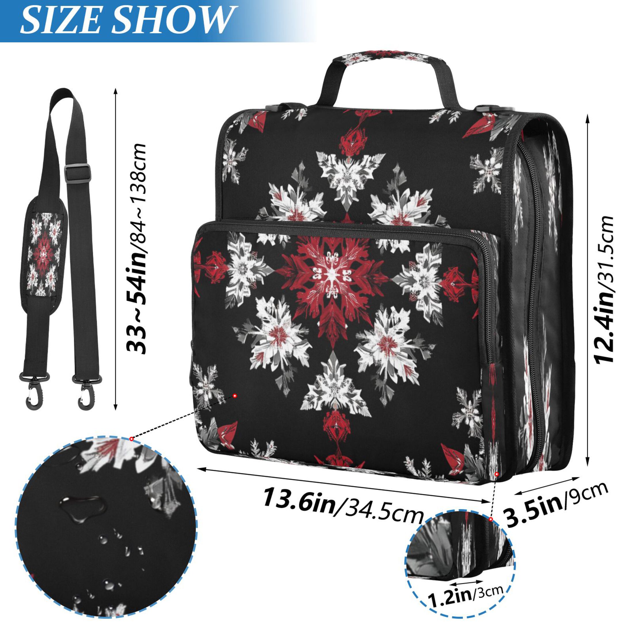 YAZAOO Zipper Binder trapper keeper Documents Organized Design Crimson and White Floral Snowflakes Printed