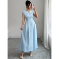 thumbnail image 6 of Elegant V-Neck Short Sleeve A-Line Maxi Dress with Waist Cinch for Women, 6 of 7