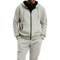thumbnail image 6 of Wrtxtat Men's 2 Piece Sweatsuit Solid Color Drawstrings Full Zip Hooded Cardigan with Pockets Tapered Elastic Waist Trosuer Pants Outfit Set Gray XL, 6 of 9