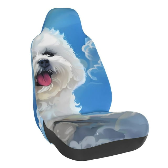Wukai Cute Cloud Bichon Frise Full Set Car Seat Covers with Soft Padding Universal Auto Front Seats Protector and Cushion Mat