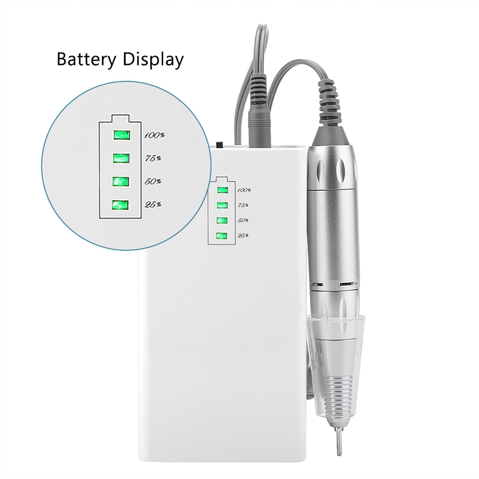 Suodoka Portable Rechargeable Electric Nail Drill Machine 30000 RPM Cordless Manicure Pedicure Pen 10.6 inches / 27 cm, White
