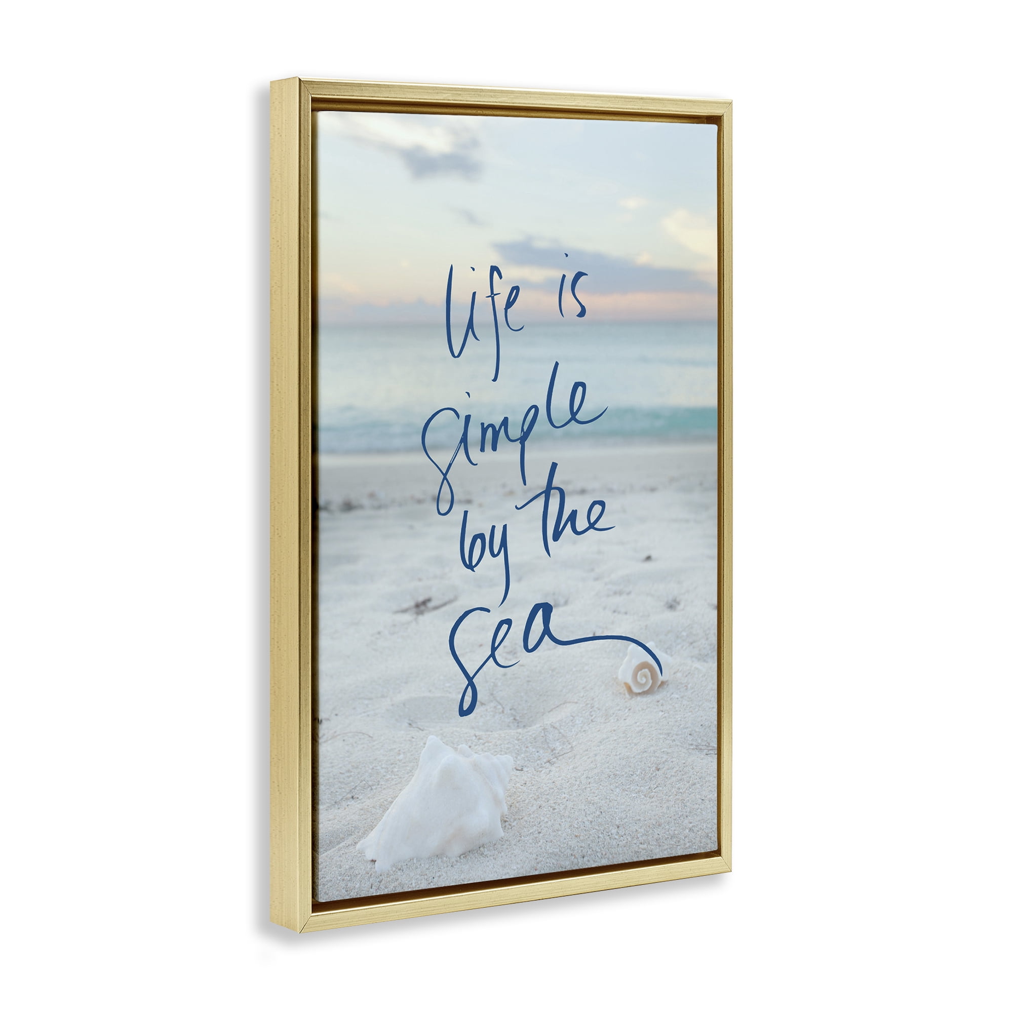 Stupell Industries Simple By The Sea Coastal Painting Gold Floater Framed Canvas Art Print Wall Art, 21 x 31