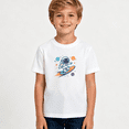 thumbnail image 2 of Boys Graphic T Shirt Astronaut Surfing Space Short Sleeve Kids Tees Cool Sci Fi 100% Cotton Soft Tops 4-13Y, 2 of 5