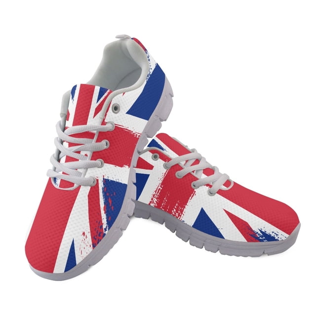 Yikeluo - Zapatillas de deporte de malla con cordones para mujer, estilo moderno, con estampado de la bandera de Inglaterra y Reino Unido, zapatos planos ligeros