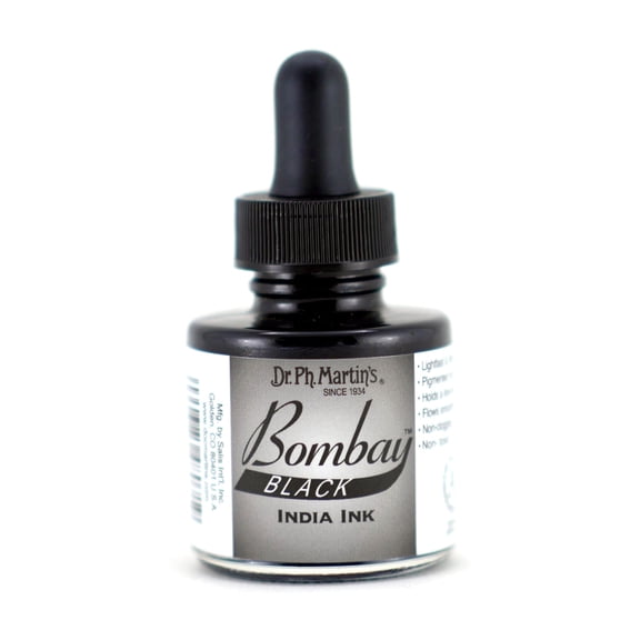Dr. Ph. Martin's® Bombay India Ink (7BY) Ink Bottle, 1.0 US fl oz, Black, 1 Bottle