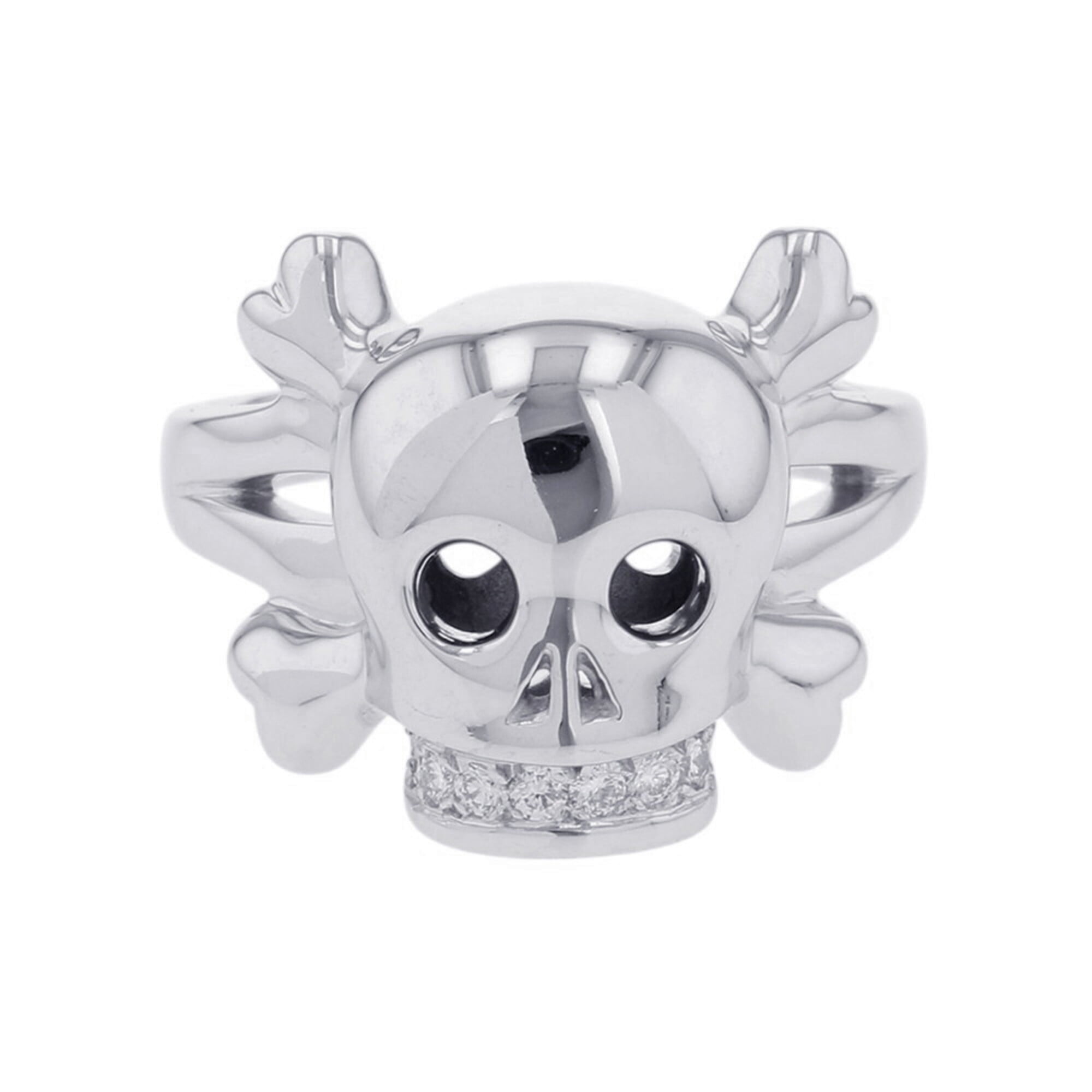 Pre-Owned Christian Dior ring, Tete de Mort skull diamond, 18K white gold, ring size 55.