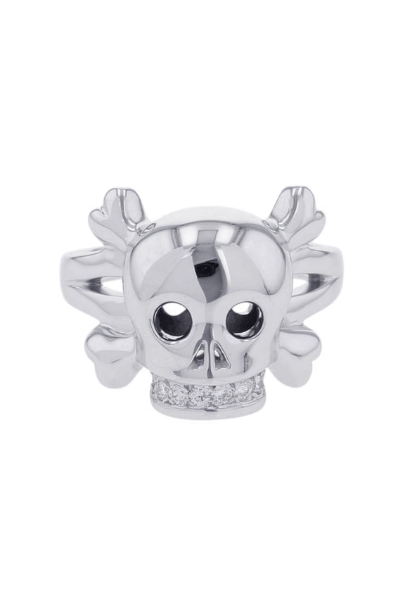 Pre-Owned Christian Dior ring, Tete de Mort skull diamond, 18K white gold, ring size 55.