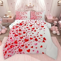 Castle Fairy Romantic Stripes Love Heart Bedding Comforter Set 2pcs for Kids Teens Adults,Valentine's Day Festival Twin Comforter Sets Microfiber,Red White Breathable Bedding Set