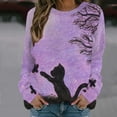thumbnail image 2 of IROINNID Women's Long Sleeve Sweatshirt Round Neck Mid-Length Print Leisure Shirts Cat Tops Regular Pullover, Purple, 2 of 5