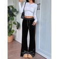 thumbnail image 4 of Women'S Velvet Pants Drawstring Waist Wide Leg Casual Lounge Pants, 4 of 8