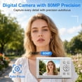 thumbnail image 6 of 5K Digital Camera 80MP, Wi-Fi Vlogging Camera with Dual Screen, 18X Zoom, Flash, 64GB Card, for Beginners and Teens, White, 6 of 10