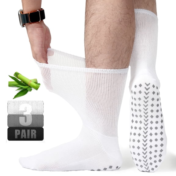 Men Diabetic Socks 9-11 Extra Wide Seamless Non Binding Loose Fit Top Socks , 3 Pairs,LIGHT