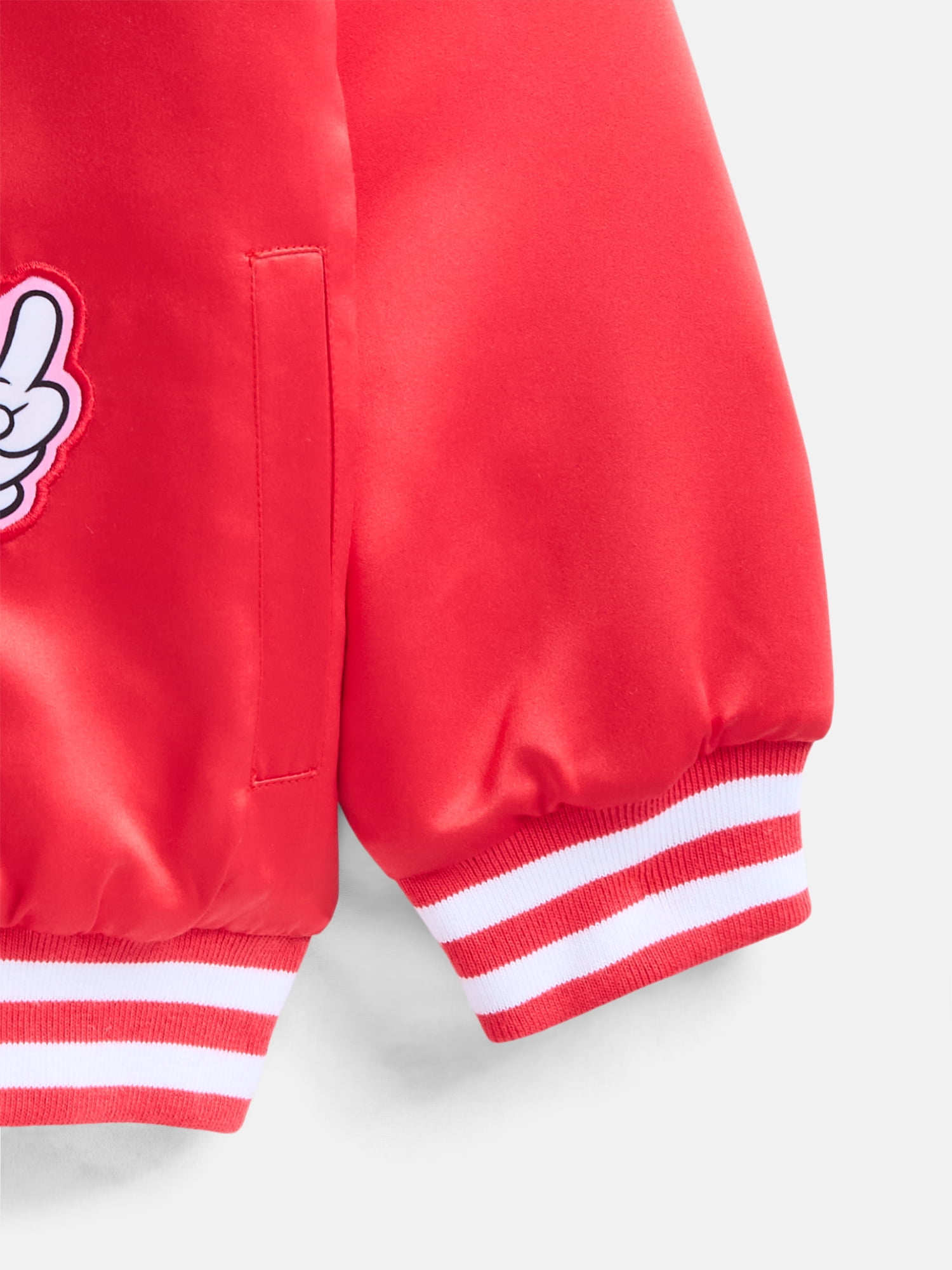 Minnie Mouse Girls' Graphic Patch Varsity Sateen Jacket with Long Sleeves, Sizes 4-12