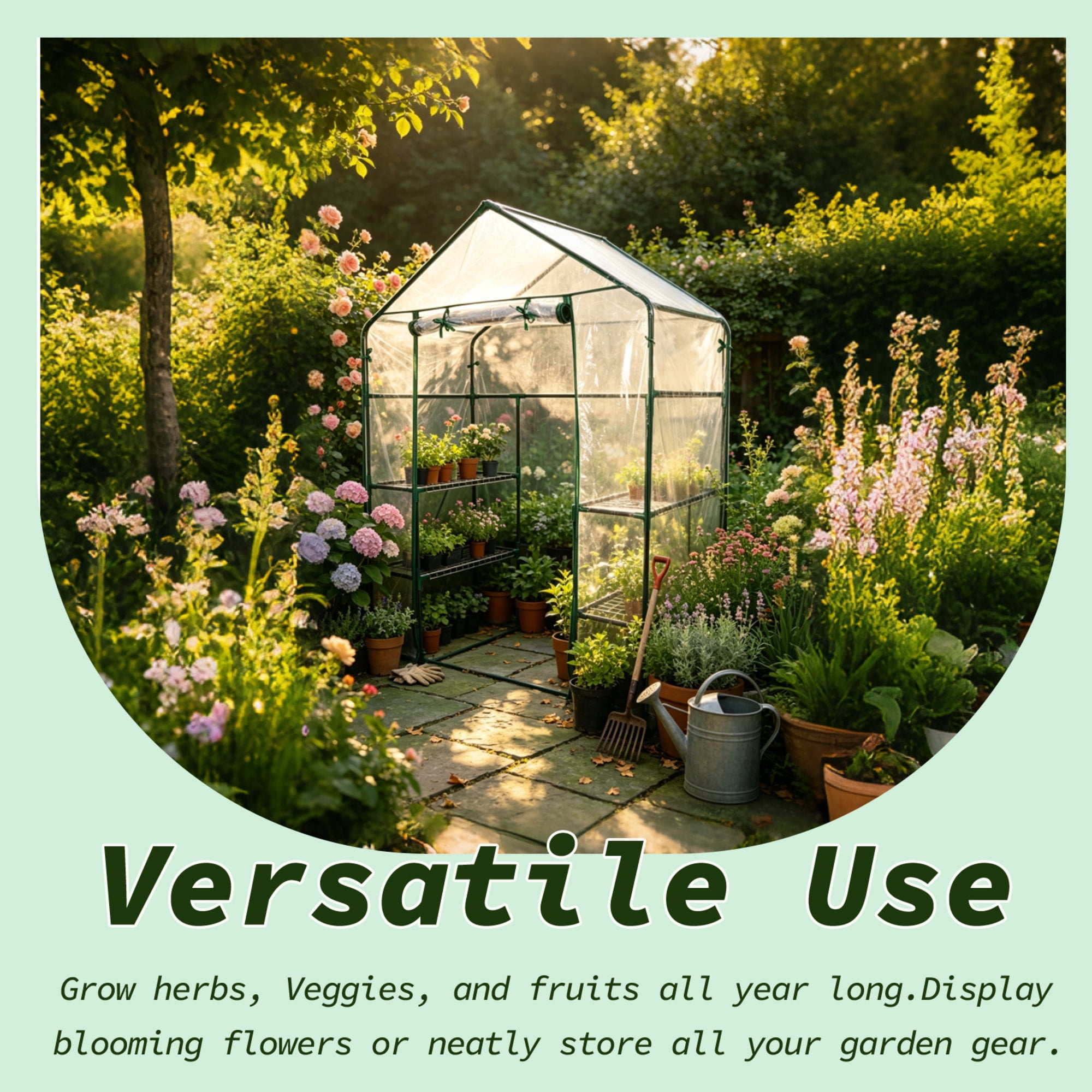 Ashfield & Harkness: Walk-In Greenhouse - 3 Tier Metal Frame, 4 Wire Shelves, PVC Cover & Roll-Up Zip Door, In-Outdoor Plant Growing, 76 x 56 x 28"