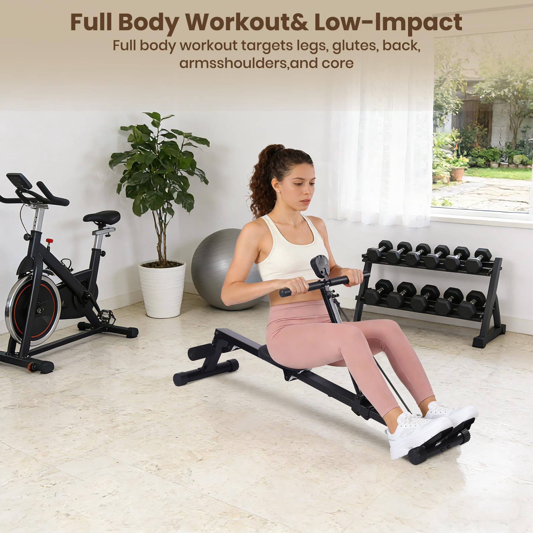GIMMYFIVE Compact Rowing Machine with LCD Display, 276 lb Max Weight, Space Saving Design Home Gym