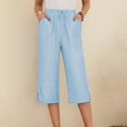 thumbnail image 2 of felwors Capris Pants for Women Cotton Linen Casual Summer 2025 Straight Wide Leg Loose Drawstring Elastic Waist Cropped Trouser Sky Blue, XXL, 2 of 8