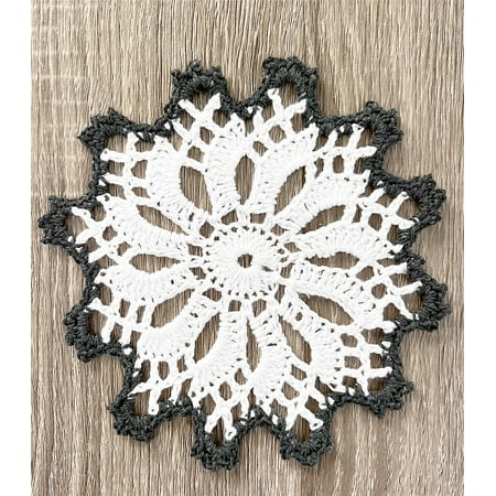 

Fennco Styles Handmade Crochet Cotton Whirlwind Two-Tone Doily 6 Round 1-Piece - Slate Drink Coaster for Everyday Use Holiday Farmhouse Décor Cocktail Tea Party Special Occasion