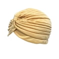 thumbnail image 4 of Pleated Velvet Turban Hat for Women - Soft Stretchy Pre-Tied Head Wrap with Top Knot, Solid Color Headscarf for Daily Wear, Chemo, or Sleep Beige, 4 of 4