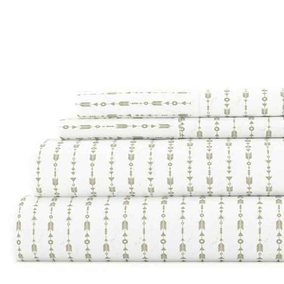 Noble Linens 4 Piece Pattern Microfiber Bed Sheets Set, Sage Beaded Arrows, Queen