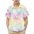thumbnail image 2 of WRKEKC Boys Button Down Shirt Short Sleeve, Boys Summer Casual T-Shirts, Toddler Kids Boys Girl Cute Gradient Print Short Sleeves Casual School Uniform Top Shirt, 2 of 7