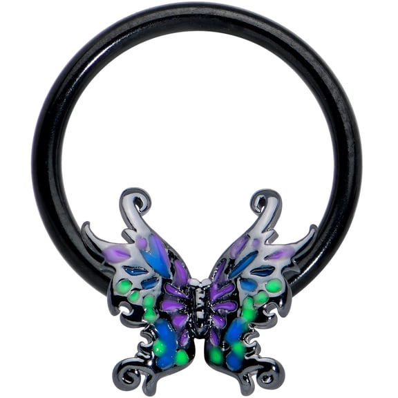 Body Candy Womens 16G Black PVD Steel Fairy Wings Captive Nipple Horseshoe Nose Cartilage BCR Captive Ring 3/8