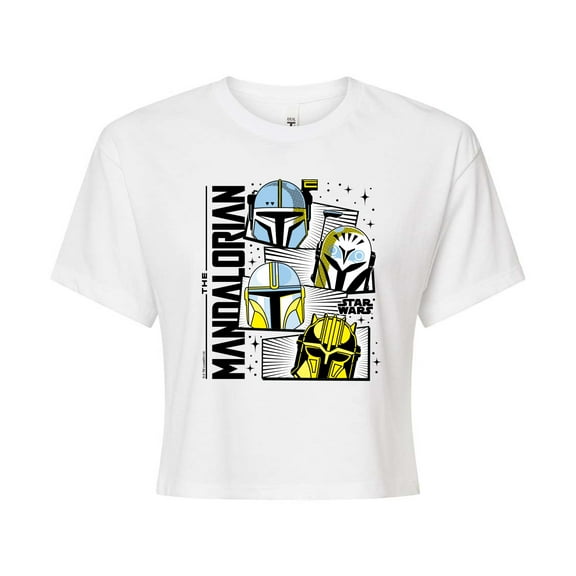 Star Wars - The Mandalorian Mando Helmet Grid  - Juniors Cropped Short Sleeve Graphic T-Shirt