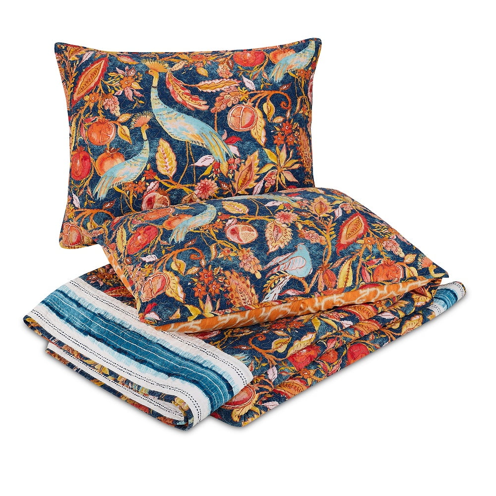Dena Home Blue Peacock Garden 3-Piece Quilt Set, Full/Queen